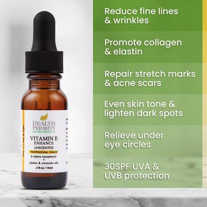 Health Priority Natural Products Organic Vitamin E Oil for Skin and Face, 0.5 fl oz