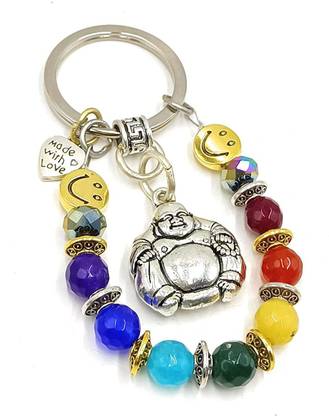 jaz Laughing Buddha n Emoji Natural Stone Beads 8mm-Seven Chakra Healing Key Ring Key Chain