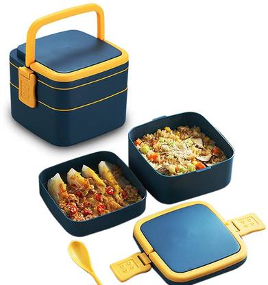 WHITE POPCORN ortable Lunch Box Double Layers Bento Box 2 Containers Lunch Box