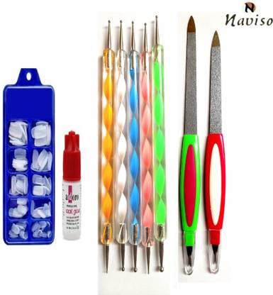 naviso Artificial Nails With Glue + Nail Art Dotting Tools + 2 in 1 Nail File Tool