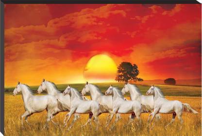 WALLMAX 7 Horse Vastu UV Textured Wall Painting For Living Room Digital Reprint 12 inch x 18 inch Painting
