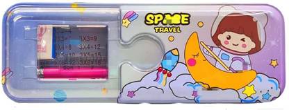 M&C Space Travel Theme Pencil Box Case with Pencil, Eraser, Sharpener Stationery Set Space theme Art Plastic Pencil Box