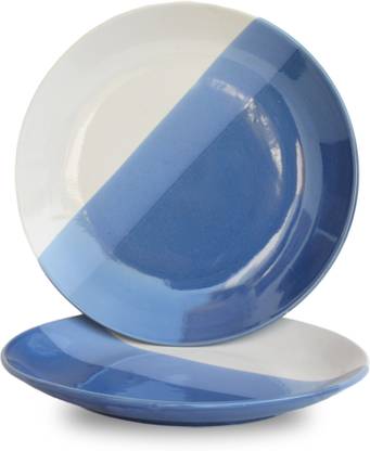 ST "REDEFINING SPACES" 3 Stripe Handcrafted Ceramic Dinner Plates & Rice Plates Set (10 Inch Set of-2) Dinner Plate