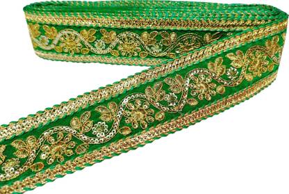 Navsha Creations Green Lace and border (9m) Velvet Saree Falls