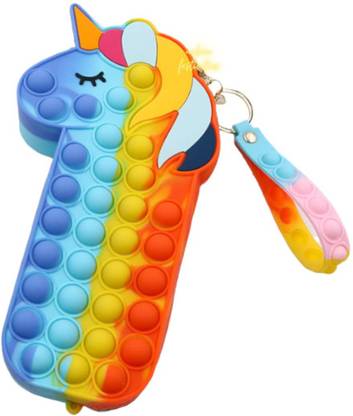 M&C Unicorn Pop it Pencil Box Pouch with Key Chain | Unicorn Pencil Case unicorn Art Polyester Pencil Box