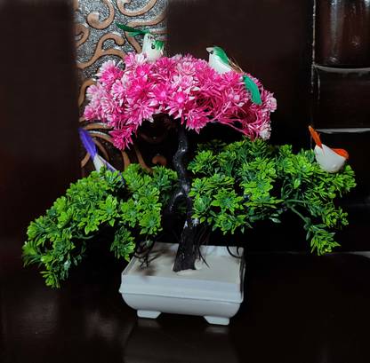 ds Artificial Pink & Green Bonsai flower pot (pack of 1, Hight-30 cm) Pink, Green Anthurium Artificial Flower  with Pot
