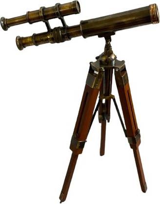 HAJRA CRAFT Vintage style brass telescope, finish with wooden stand. Height adjustable Refracting Telescope