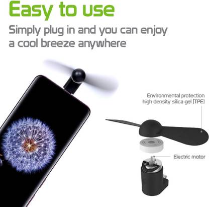 TECHGEAR Type C Portable Fan Cell Phone Mini Electric Fan Cooling Cooler Type C Portable Fan Cell Phone Mini Electric Fan Cooling Cooler only 1piece USB Fan
