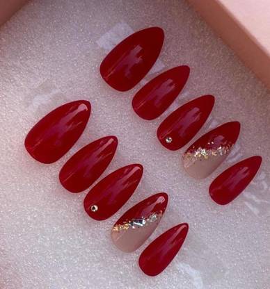 AMOK STORE Red and golden Press On Nails/fake Nails /false Acraylic Women Nails Red