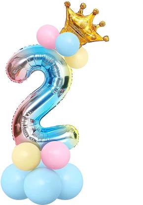 Bash N Splash Printed Two Rainbow crown Party DIY Balloon Bouquet Kit Big Number Balloon 2nd Birthday Balloon