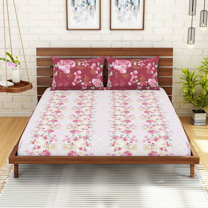 SPACES 144 TC Cotton Queen Printed Fitted (Elastic) Bedsheet