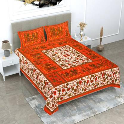 E-Wish Box 180 TC Cotton Double Floral Flat Bedsheet
