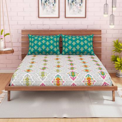 SPACES 144 TC Cotton Double Printed Flat Bedsheet