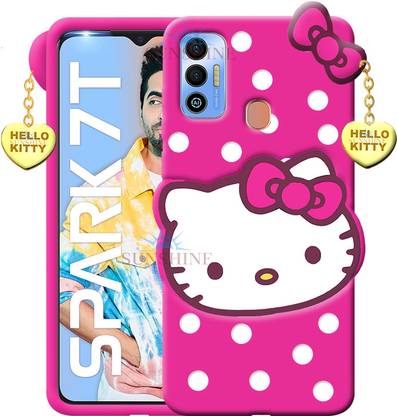 SUNSHINE Back Cover for Tecno Spark 7T Hello Kitty Mobile Back Cover, 3D Cute Kitty,with Heart Pendant