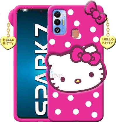 SUNSHINE Back Cover for Tecno Spark 7 Hello Kitty Mobile Back Cover, 3D Cute Kitty,with Heart Pendant