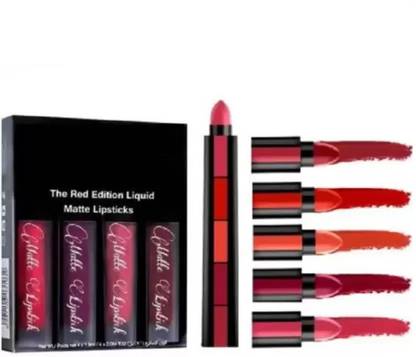 Jolli Huda Beauty Professional 4 Piece Matte Mini Liquid Red Edition & Creamy Matte 5 in 1 Red Lipstick (SET OF 2)