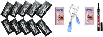 Lele Eye Makeup Combo Red Cherry Eyelashes 10 Pair with Curler and Glue with 36H Eyeliner A-3