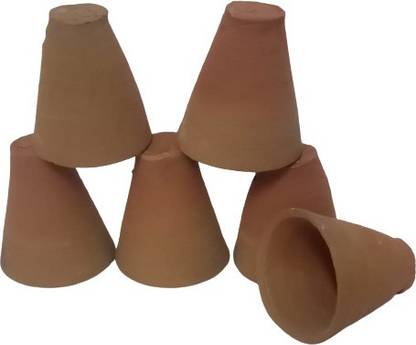 MG Art Pack of 6 Earthenware Traditional Baked Clay Chai/Tea Khullad Cups