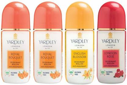 Yardley London 2 Royal Bouquet, 1 English Blossom and 1 London Rose Deodorant Roll-on - For Men & Women(Pack of 4) Deodorant Roll-on  -  For Men & Women