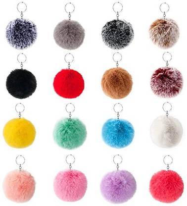 chainkey Pom Pom Balls Faux Fur Keychain Keyring Handbag Bag Decoration 2 pack Key Chain
