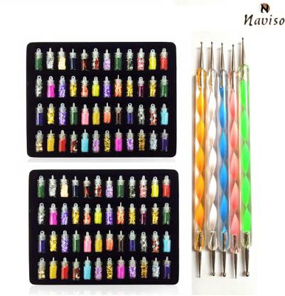 naviso Nails glitter set of 48 bottles (Pack of 2)+ Nails dotter