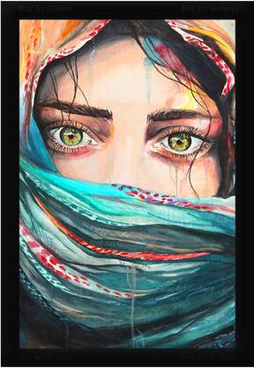 Braj Art Gallery Fashion Poster Masked Girl Watercolor Painting Photo Frame Digital Reprint 19.5 inch x 13.5 inch Painting