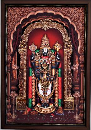 SujArta Tirupati Balaji Venkateshwara Photo, Premium Vinyl Print, 20*14 Inc, 4 mm Board Religious Frame