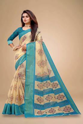 Floral Print Daily Wear Cotton Blend Saree