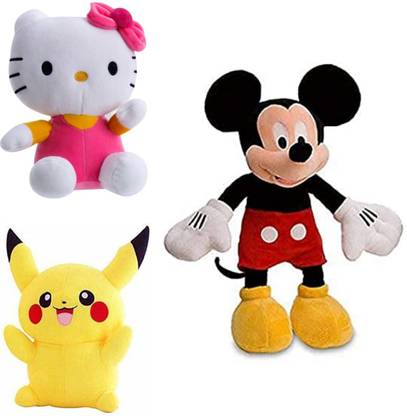 AVGTOYS Special Combo of 3 Toy, Pink Hello Kitty, Pikachu, Mickey Mouse (Multicolor)  - 35 cm