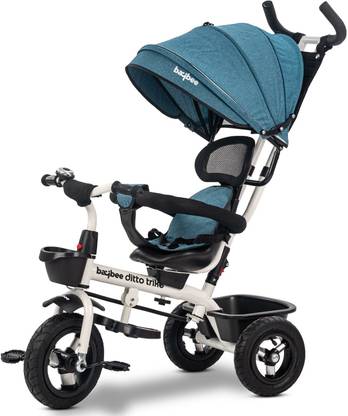 GoodLuck Baybee 3 in 1 Baby Tricycle for Kids with Rubber Wheels, Canopy Parental Push Handle TC517-WT/GR Tricycle