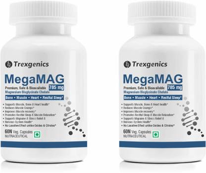 Trexgenics MegaMAG 785mg Magnesium Bisglycinate-Most Bioavailable Mag (60 Vcaps)