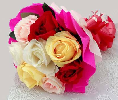 Just Flowers Artificial Mixed Color Roses Bouquet for Birthday Anniversary Gift Multicolor Rose Artificial Flower