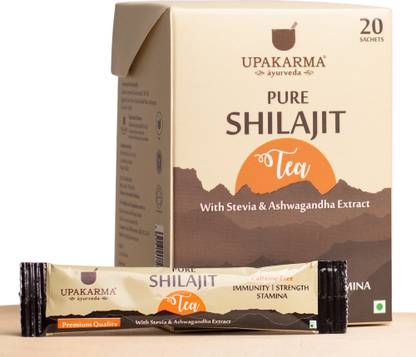 UPAKARMA Ayurveda Pure Shilajit Tea with Stevia and 13+ Herbs 20 Sachets (1000mg each)