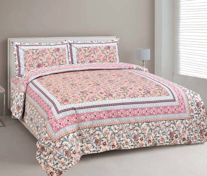 BOM Collection 240 TC Cotton King Jaipuri Prints Flat Bedsheet