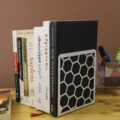 Spillbox Metal Non Slip bookends Book Shelves Holders Office, Home -White Hexagon Iron Book End