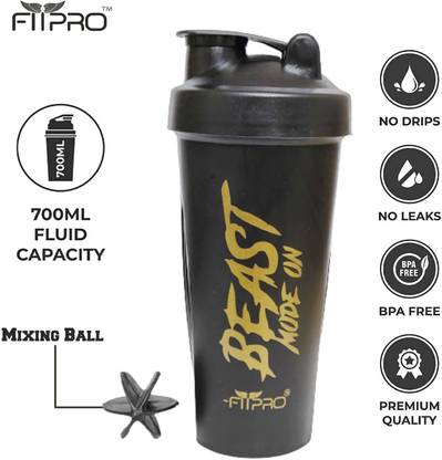 FitPro Gym Shaker Bottle 700ml, Shaker Bottles for Protein Shake BLACK 100% Leakproof 700 ml Shaker  (Pack of 1, Black, Plastic) at Rs. 146