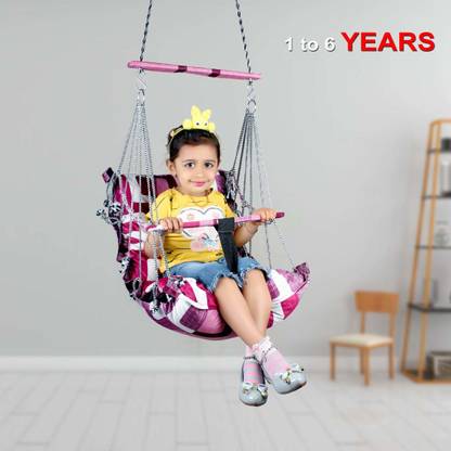 Kicchipai Cotton Velvet Baby Swing 1-6 Year Folding & Washable | Safety Belt Indor-Outdor Bouncer