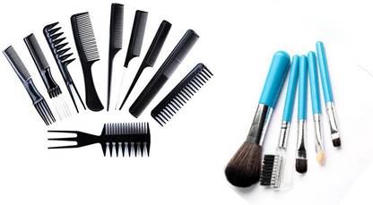 sirf tum 7 Salon Styling Tools for Hair Cutting and Styling Comb Kits + NATURAL LOOK BRUSH SKY-BLUE