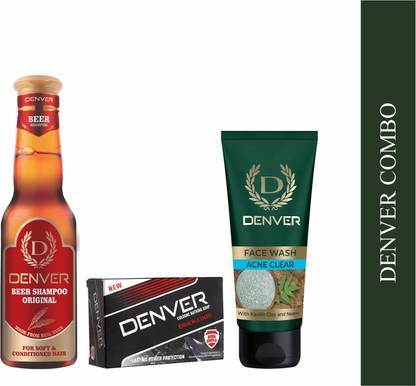 DENVER Beer Shampoo,Black Code Soap & Acne Clear Face Wash