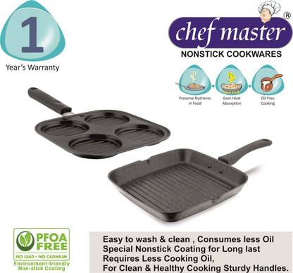 Chefmaster ®Grill pan & Mini Grill Tawa Combo Uttapam Tawa Multi Snack Maker 4in1 Pan Grill Pan 22 cm diameter 2 L capacity