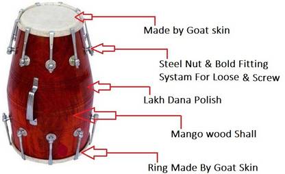 GT manufacturers Dugga Dholak 16 inch Nut & Bolts Dholak