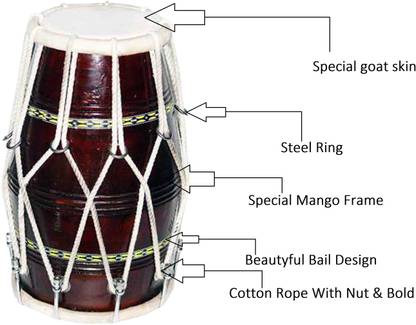 GT manufacturers Dholak 18 nut and bold Mango wood Brown polish Nut & Bolts Dholak