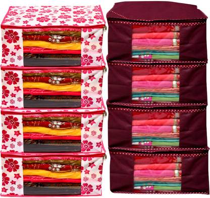 ANNORA INTERNATIONAL Travel Box/Wardrobe Organizer/Cloths Cover Saree Cover Pack of 8 Non Woven Fabric Best Stitching & High Quality Product Storage Box/Wardobe Organizer with transparent window