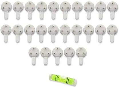 Art Street Set of 25 Hooks White 3-Pin Seamless Nail with 2 Spirit Leveler for Photoframe Hook 25