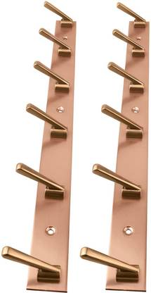 DOCOSS Pack of 2 Deluxe Rose Gold 6 Pin Metal Cloth Hangers for Wall,Hanging Clothes Hook Rail 6