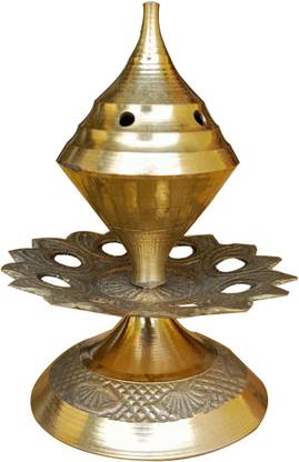 Craft World Brass Agarbatti Stand With Center Dhoop Holder Brass Incense Holder (H-3 INCH) Brass Incense Holder
