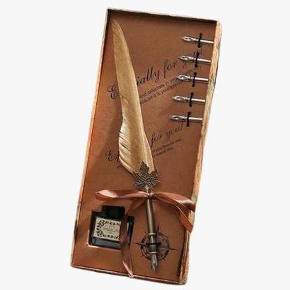 Sabahz Trading Dip Feather Pen Set Calligraphy Pen Set Quill Pen with Dip Nibs Golden Feather Fountain Pen