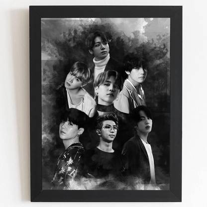 BTS Members Wall Frame Poster for BTS Army -Black Fine Art Print