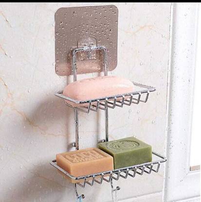Bodiya dada creation 2 layer soap stand with 2 hook Stainless Steel Wall Shelf