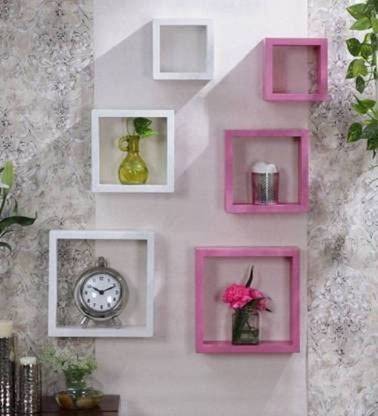 ZARA FURNITURE Wall Shelf Square Shape ( Medium Denistery Fiber MDF Shelf ) Set of 6 MDF (Medium Density Fiber) Wall Shelf